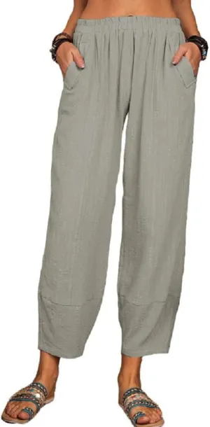 Women's Summer Wide Leg Lantern Pants Loose Fit Style Cropped Trousers Elastic Waisted with Pocket
