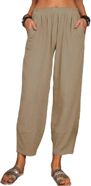 Women's Summer Wide Leg Lantern Pants Loose Fit Style Cropped Trousers Elastic Waisted with Pocket