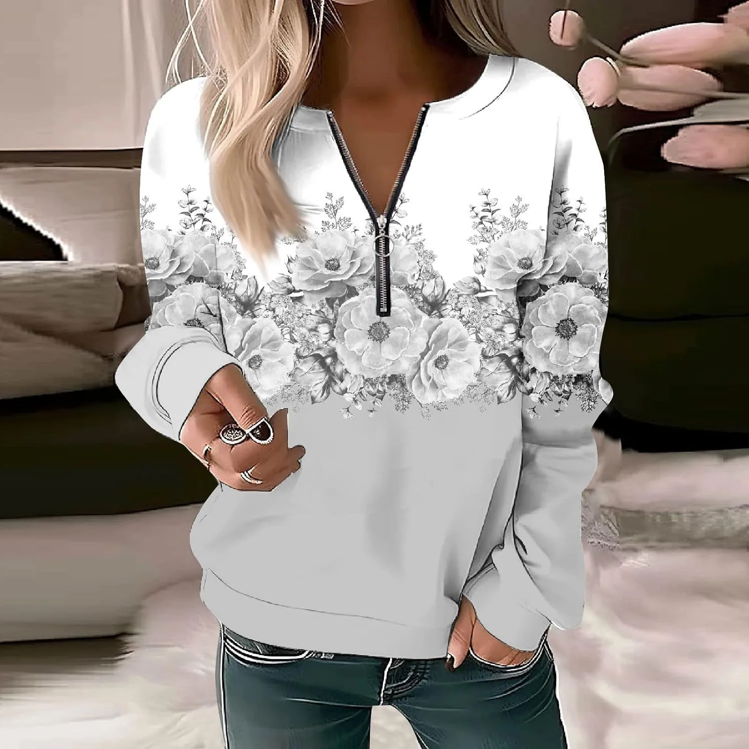 Womens Sweatshirts Quarter Zip Sweatshirts Pullover Casual Zip Up Cute Hoodies 2023 Fall Outfits Athletic Tops