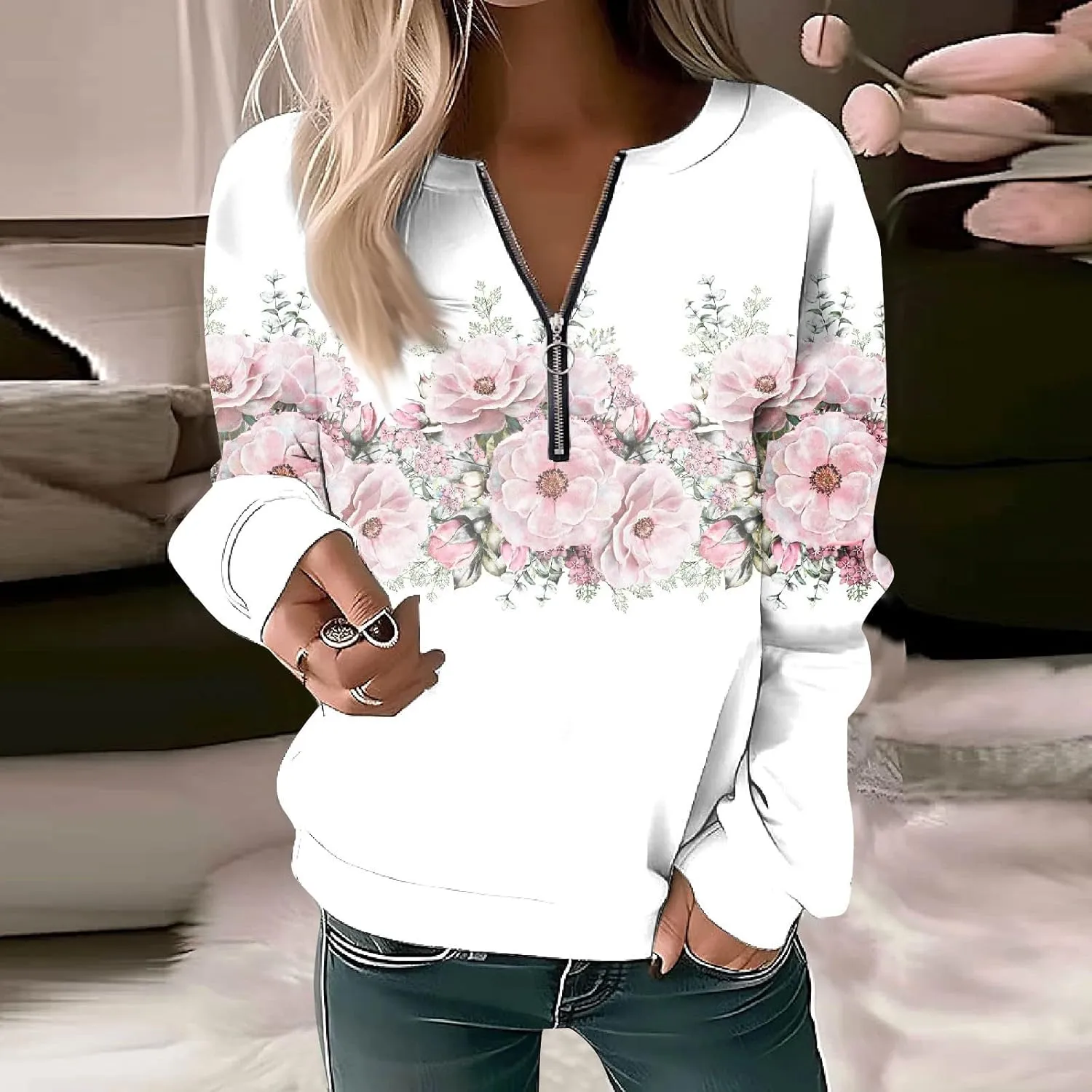 Womens Sweatshirts Quarter Zip Sweatshirts Pullover Casual Zip Up Cute Hoodies 2023 Fall Outfits Athletic Tops