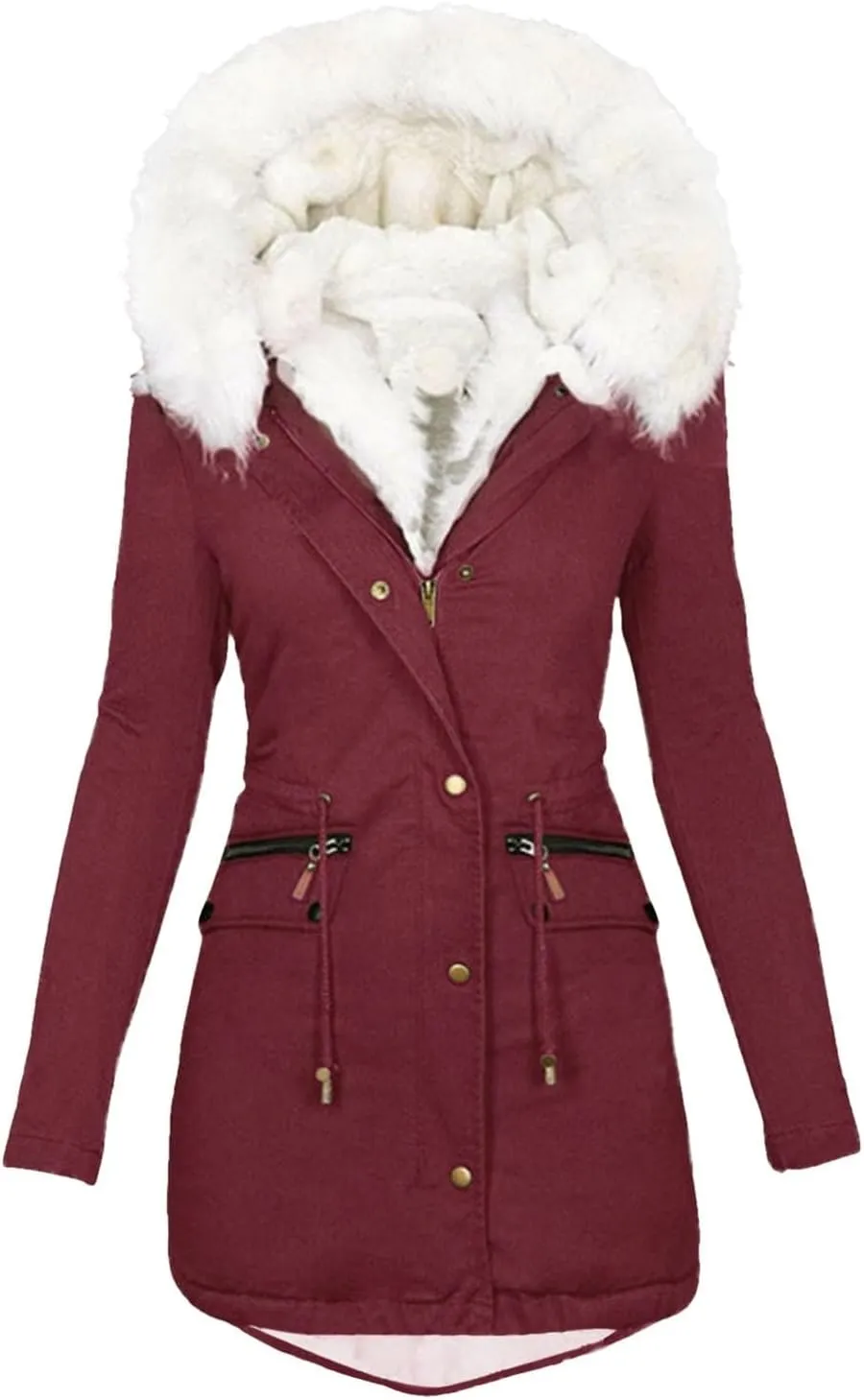 Women's Thicken Fleece Lined Parka Winter Coat Hooded Down Jacket Long Puffer Coat with Pockets Hood Zip Outerwears
