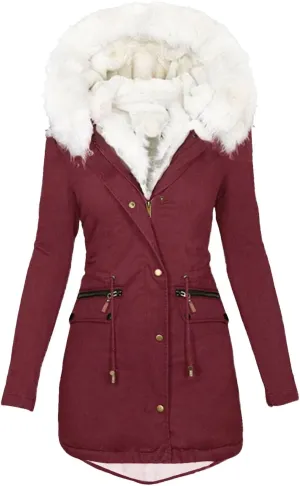 Women's Thicken Fleece Lined Parka Winter Coat Hooded Down Jacket Long Puffer Coat with Pockets Hood Zip Outerwears