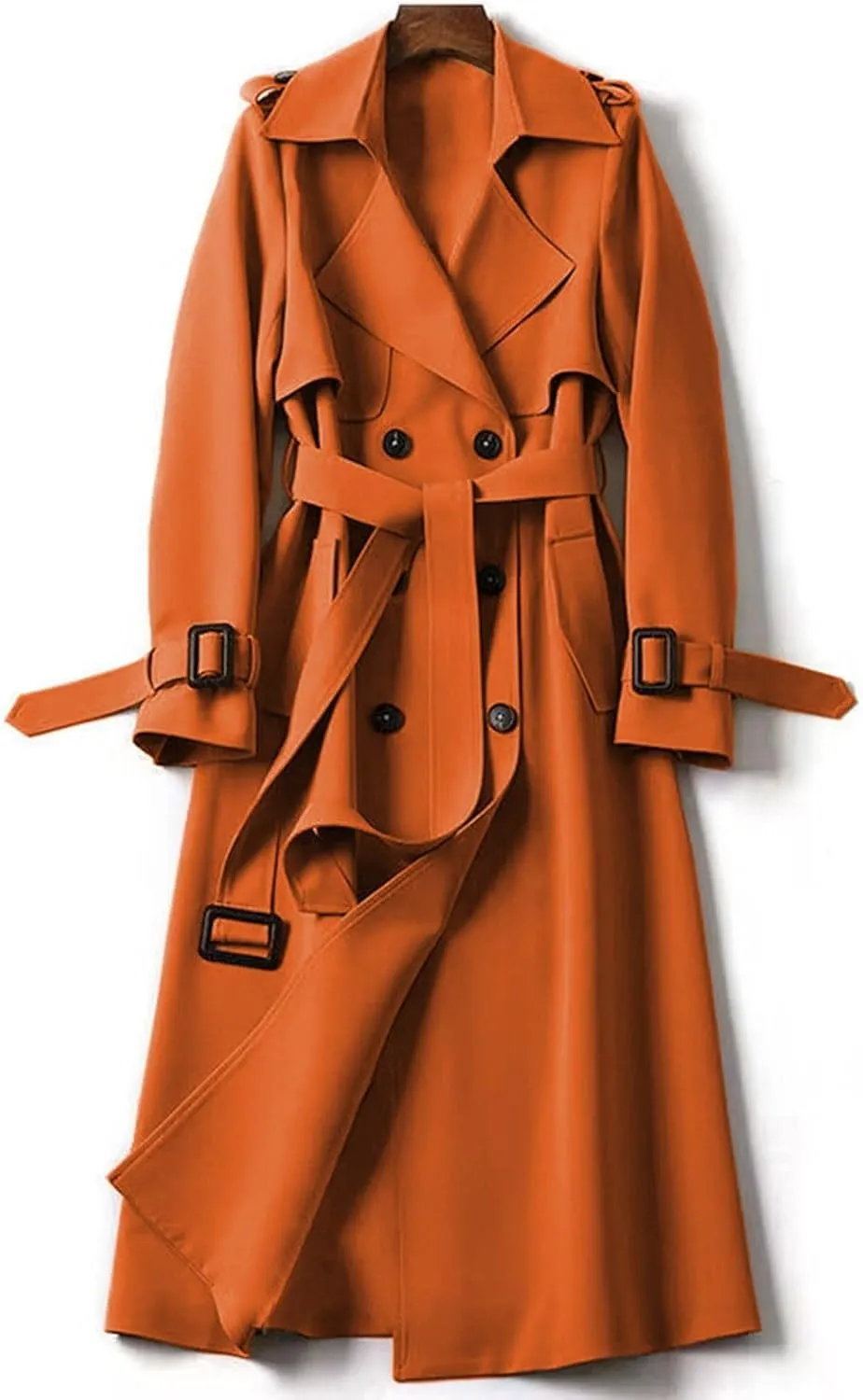 Womens Trench Coat Long Sleeve Oversize Fashion Coats Double Breasted Classic Lapel Loose Winter Jackets Belt Pockets