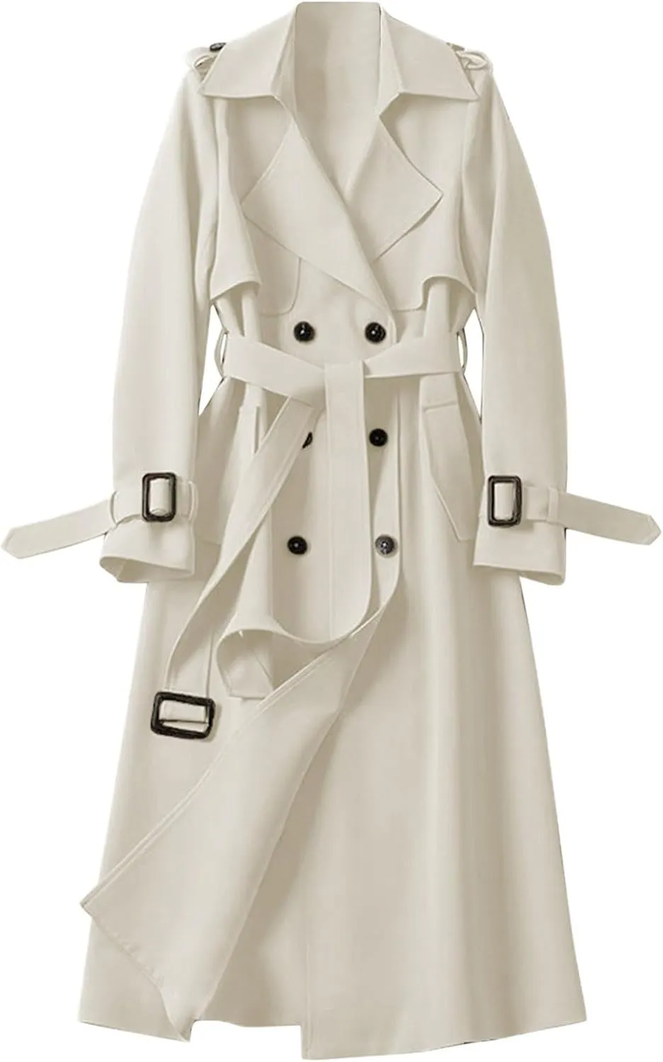 Womens Trench Coat Long Sleeve Oversize Fashion Coats Double Breasted Classic Lapel Loose Winter Jackets Belt Pockets