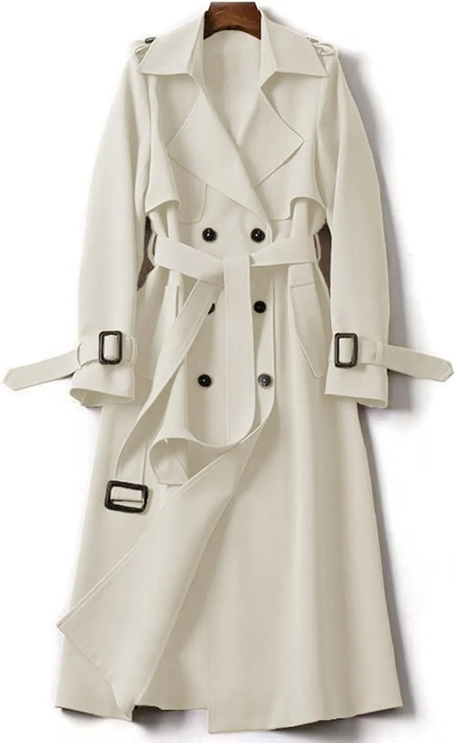 Womens Trench Coat Long Sleeve Oversize Fashion Coats Double Breasted Classic Lapel Loose Winter Jackets Belt Pockets