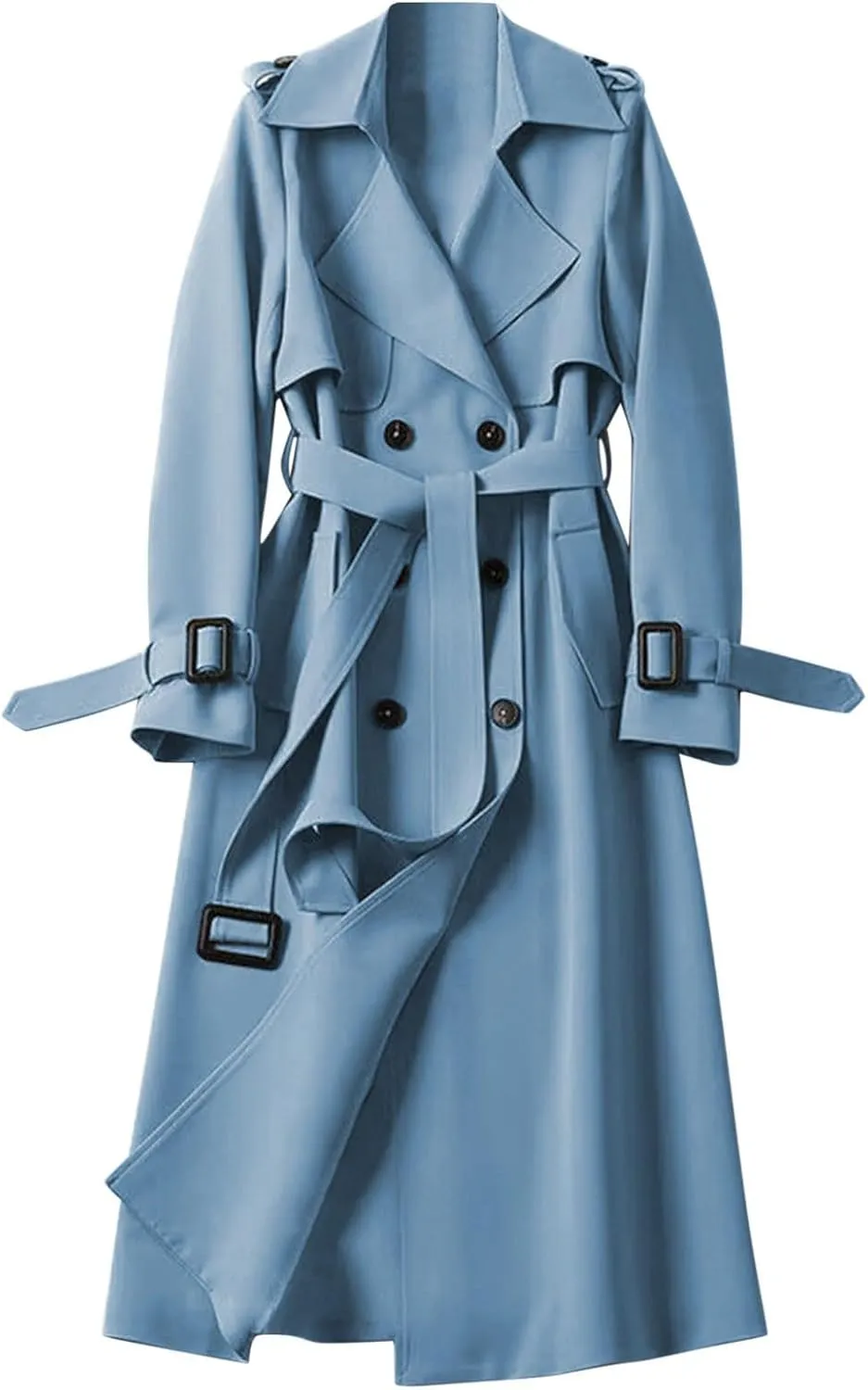Womens Trench Coat Long Sleeve Oversize Fashion Coats Double Breasted Classic Lapel Loose Winter Jackets Belt Pockets