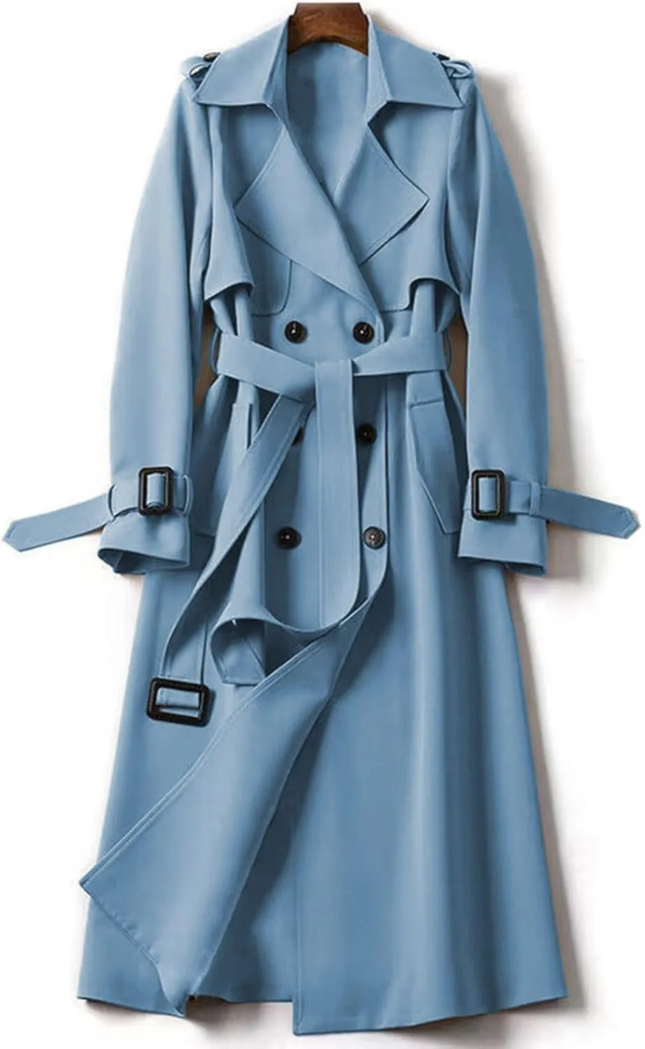 Womens Trench Coat Long Sleeve Oversize Fashion Coats Double Breasted Classic Lapel Loose Winter Jackets Belt Pockets