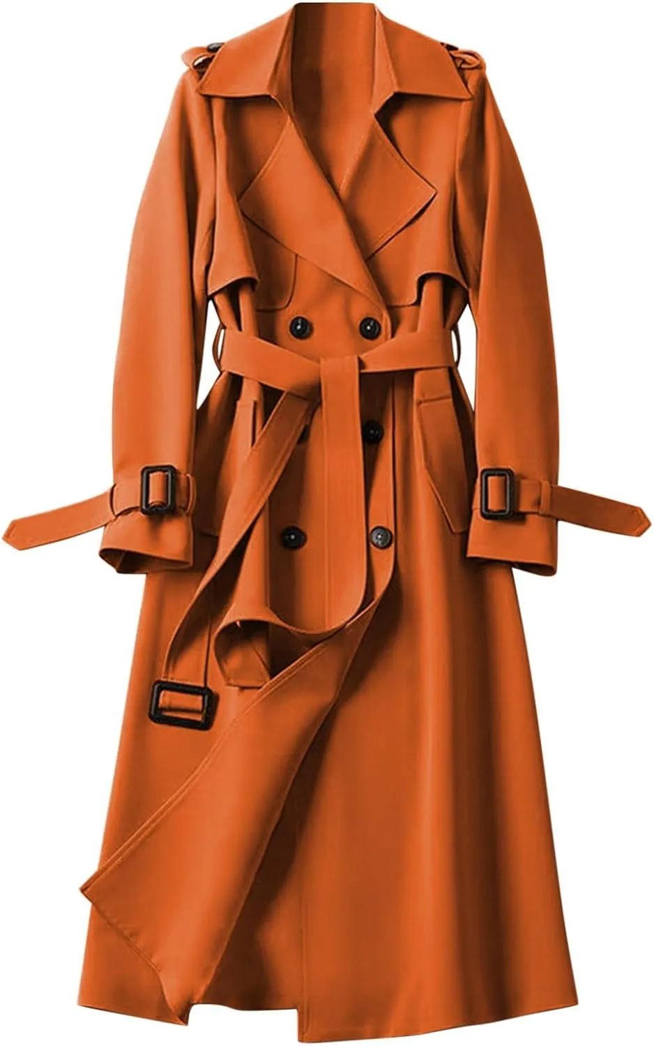 Womens Trench Coat Long Sleeve Oversize Fashion Coats Double Breasted Classic Lapel Loose Winter Jackets Belt Pockets
