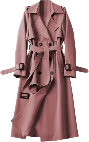 Womens Trench Coat Long Sleeve Oversize Fashion Coats Double Breasted Classic Lapel Loose Winter Jackets Belt Pockets