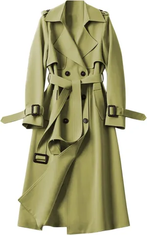Womens Trench Coat Long Sleeve Oversize Fashion Coats Double Breasted Classic Lapel Loose Winter Jackets Belt Pockets