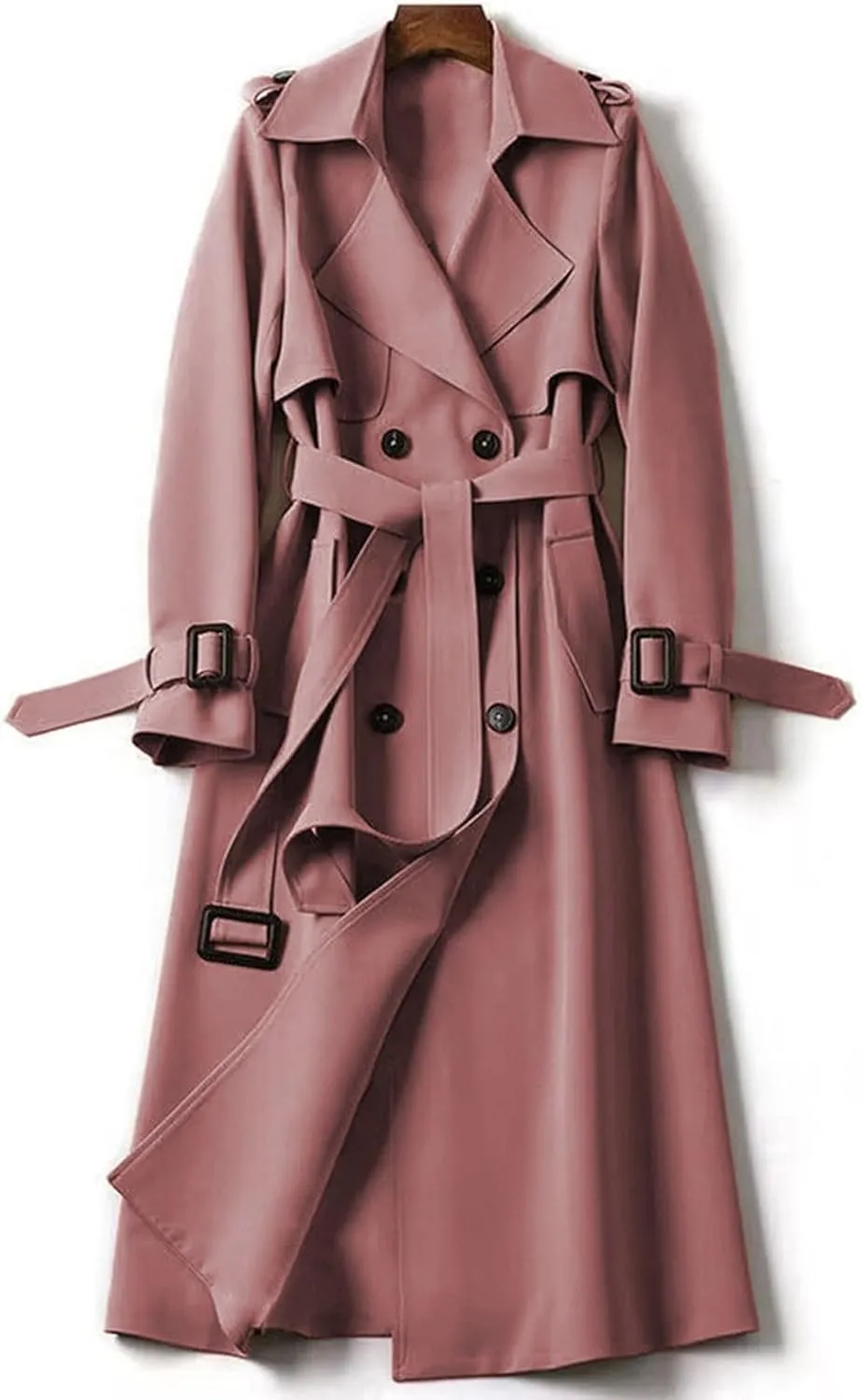 Womens Trench Coat Long Sleeve Oversize Fashion Coats Double Breasted Classic Lapel Loose Winter Jackets Belt Pockets