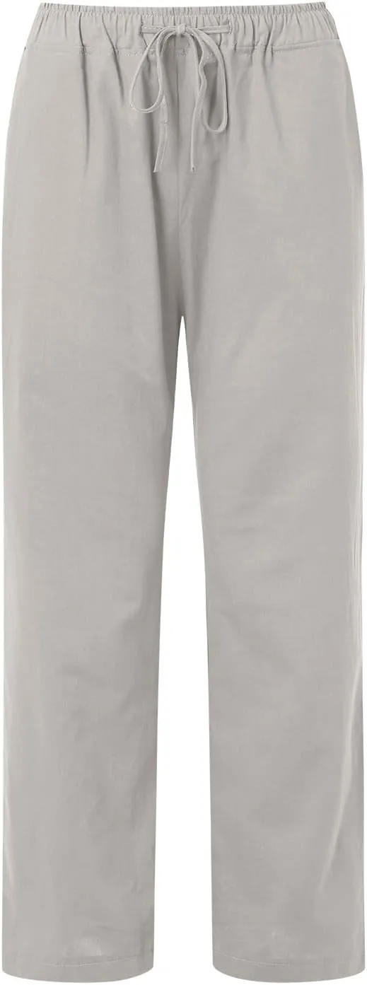 Women's Wide Leg Cotton Linen Pants Dressy Casual High Waist Palazzo Pant Lounge Button Up Trouser with Pocket