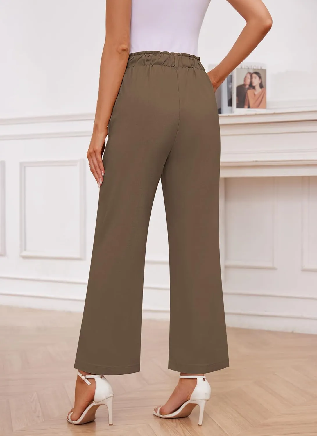 Womens Wide Leg Dress Pants Trousers High Waisted Buttoned Tailored Dressy Pants Casual Palazzo Straight Leg Pants