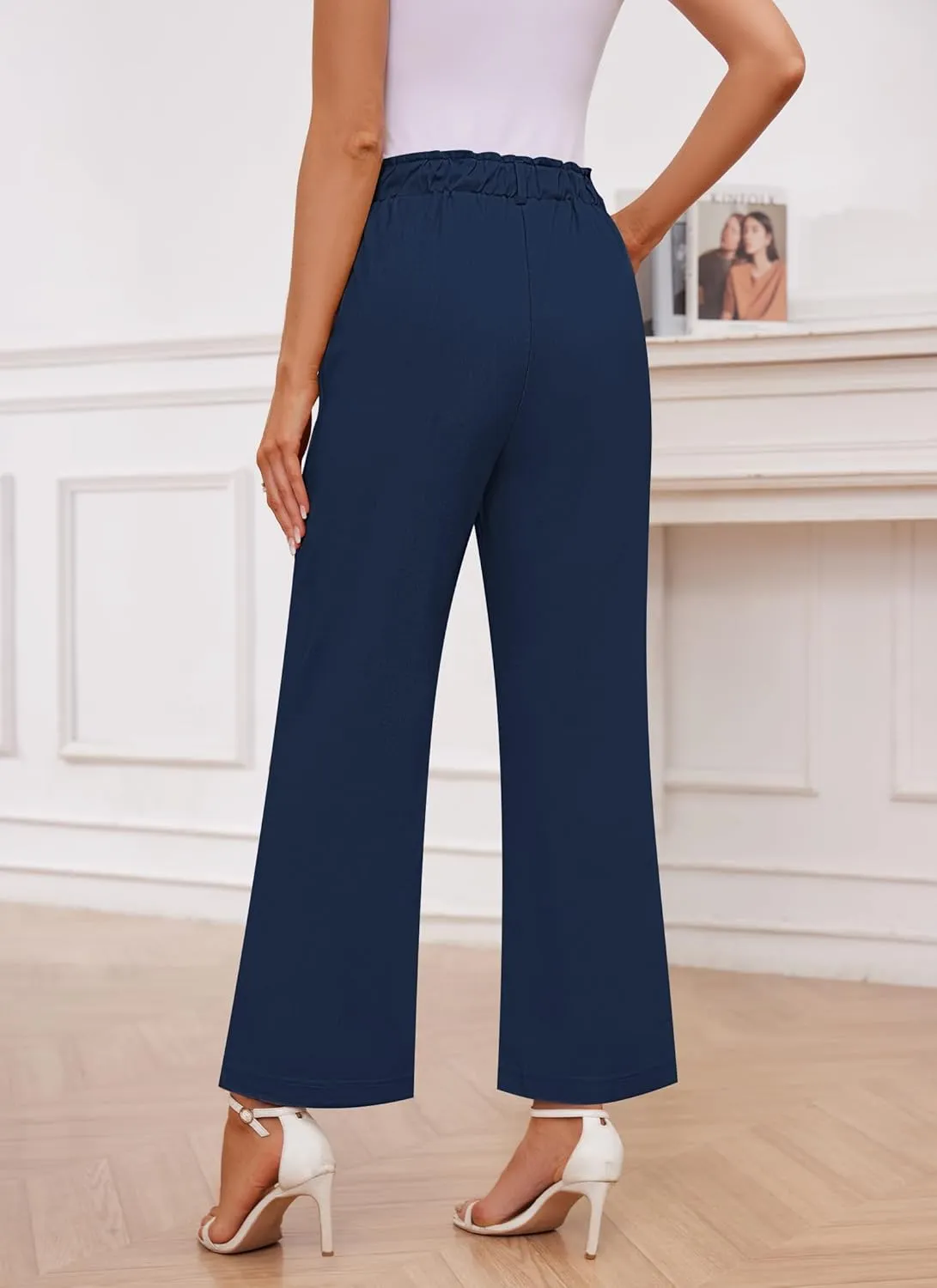 Womens Wide Leg Dress Pants Trousers High Waisted Buttoned Tailored Dressy Pants Casual Palazzo Straight Leg Pants