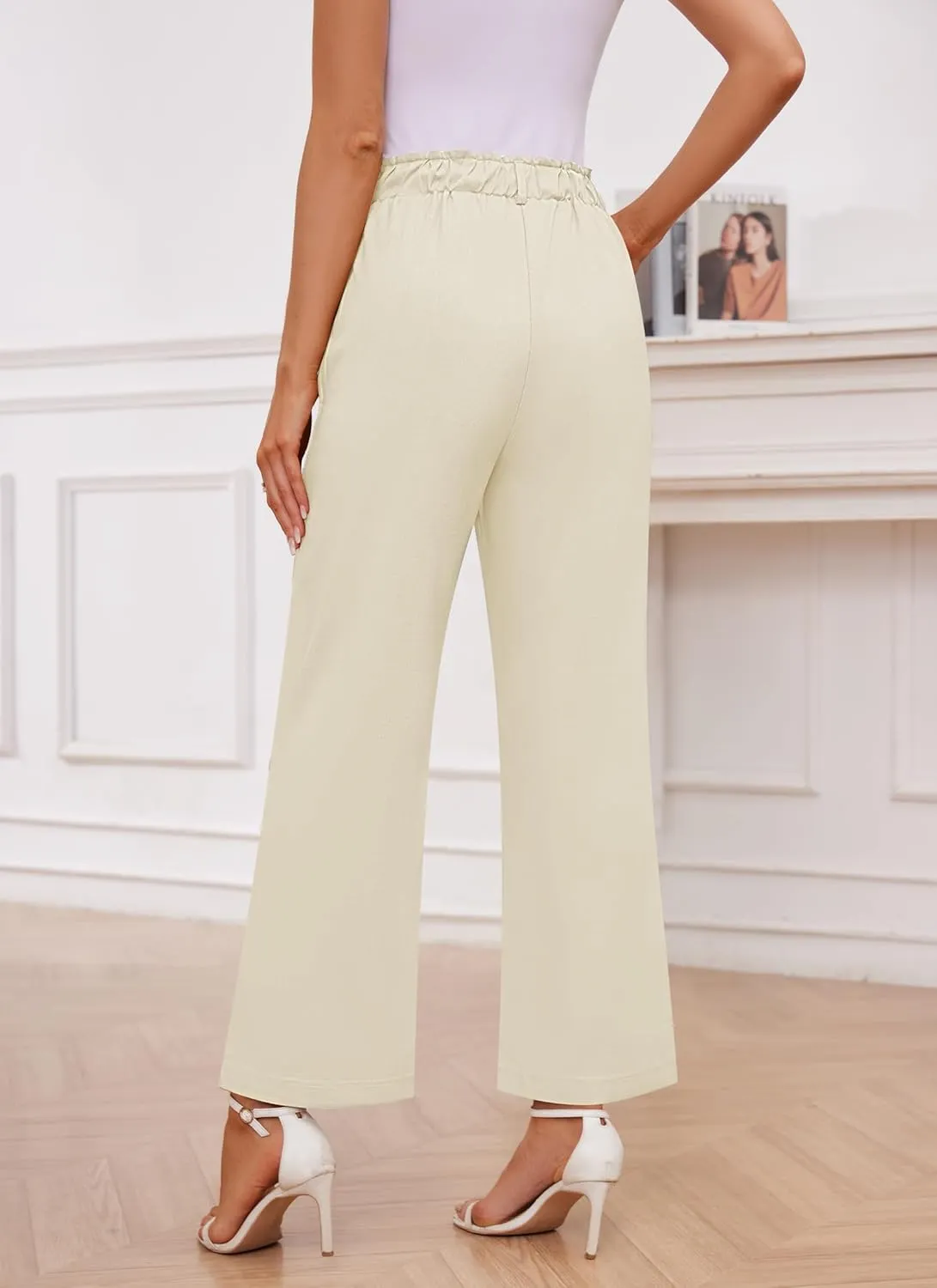 Womens Wide Leg Dress Pants Trousers High Waisted Buttoned Tailored Dressy Pants Casual Palazzo Straight Leg Pants