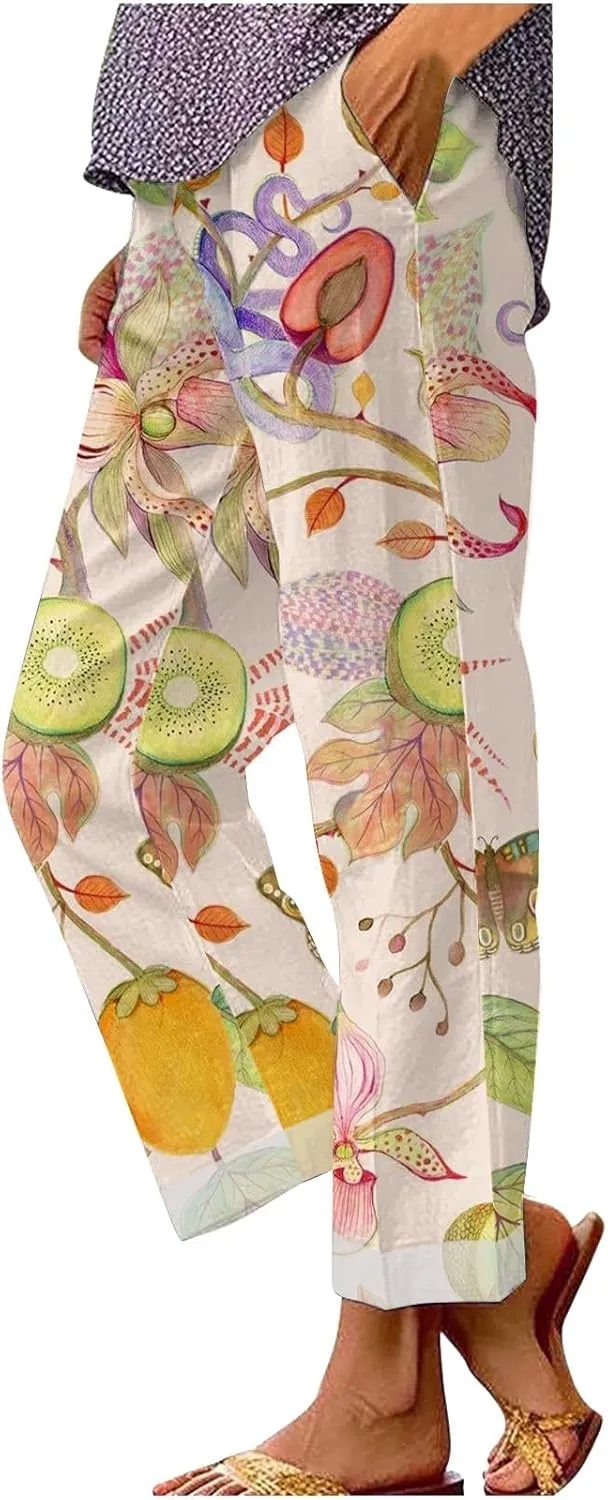 Women's Wide Leg Pants with Pockets Wide Leg Plus Size Capri Pants Lightweight Capri Trousers S 5XL Summer Vacation