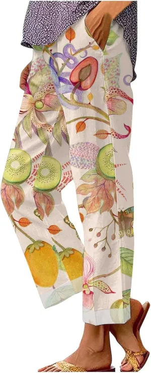Women's Wide Leg Pants with Pockets Wide Leg Plus Size Capri Pants Lightweight Capri Trousers S 5XL Summer Vacation