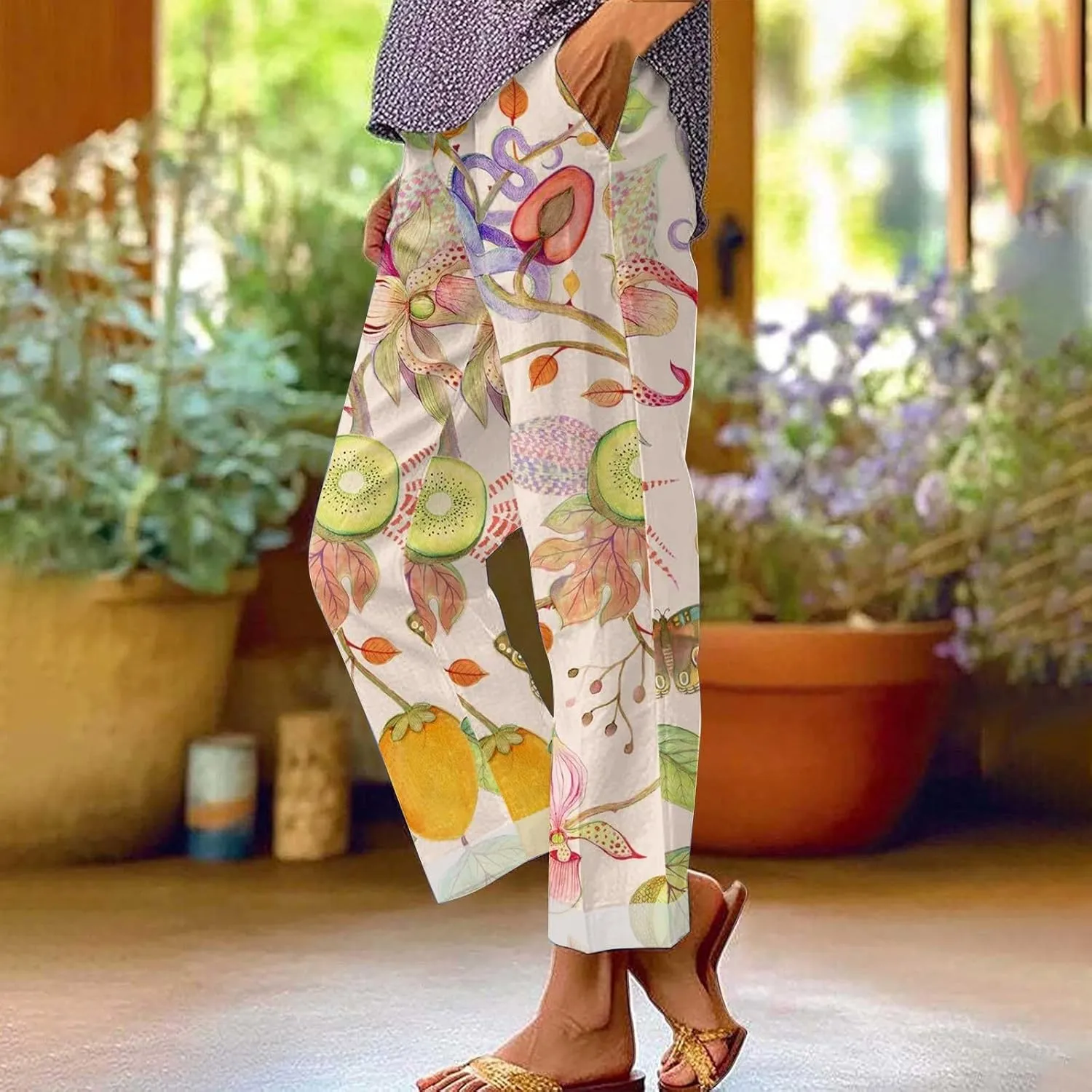 Women's Wide Leg Pants with Pockets Wide Leg Plus Size Capri Pants Lightweight Capri Trousers S 5XL Summer Vacation