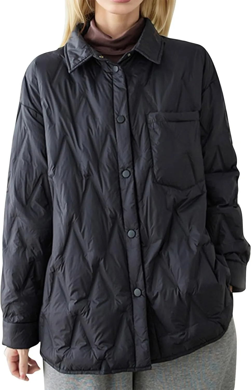 Women's Winter Casual Quilted Jackets Lightweight Button Puffer Jacket Outerwear Casual Down Winter Coat with Pockets