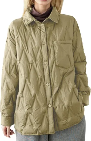 Women's Winter Casual Quilted Jackets Lightweight Button Puffer Jacket Outerwear Casual Down Winter Coat with Pockets