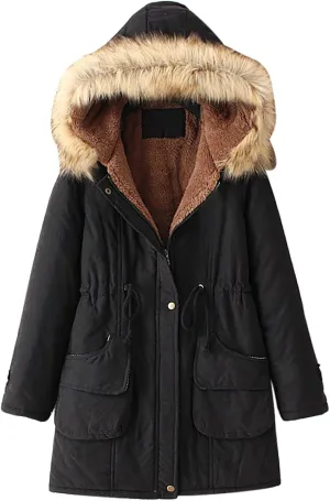 Womens Winter Coats Mid Length Puffer Coat Sherpa Lined Warm Heavy Jackets Thickened Windproof Outerwear with Hood