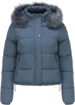 Women's Winter Hooded Cropped Coat Waterproof Down Jacket Warm Thicken Puffer Outwear with Removable Faux Fur Hood