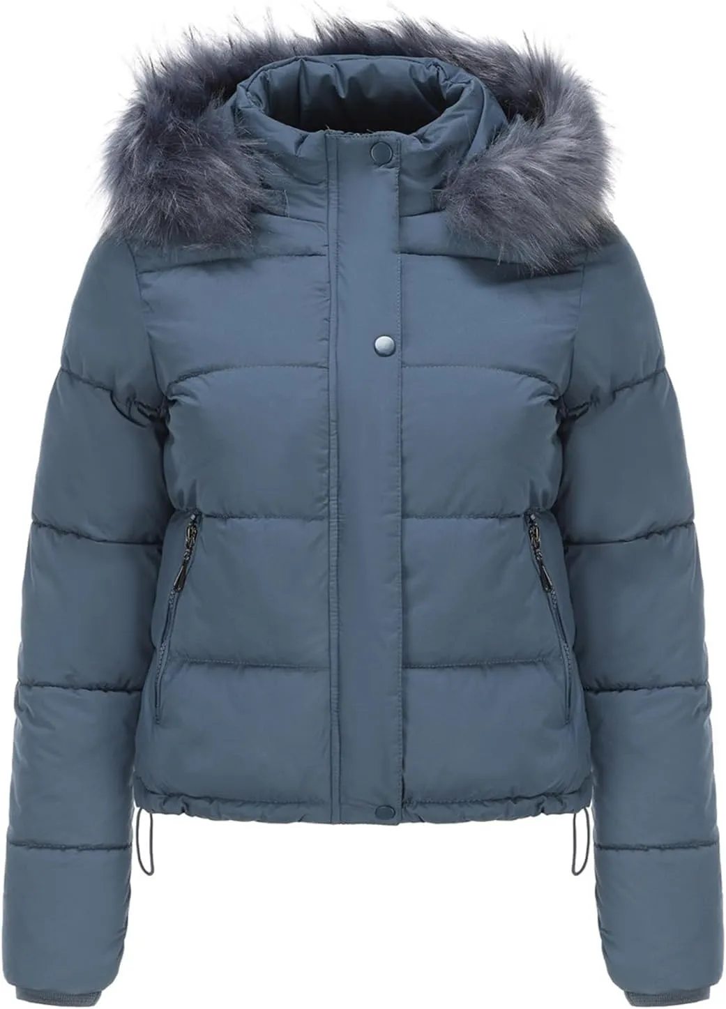 Women's Winter Hooded Cropped Coat Waterproof Down Jacket Warm Thicken Puffer Outwear with Removable Faux Fur Hood