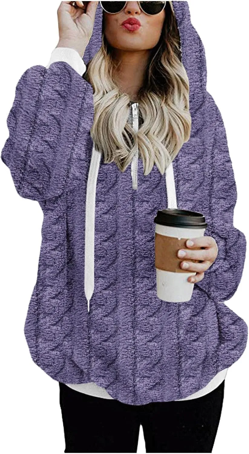 Womens Winter Hoodies Warm Fleece Sherpa Lined Pullover Hooded Sweatshirts Fuzzy Fleece Sweatshirts Long Sleeve Hoodie