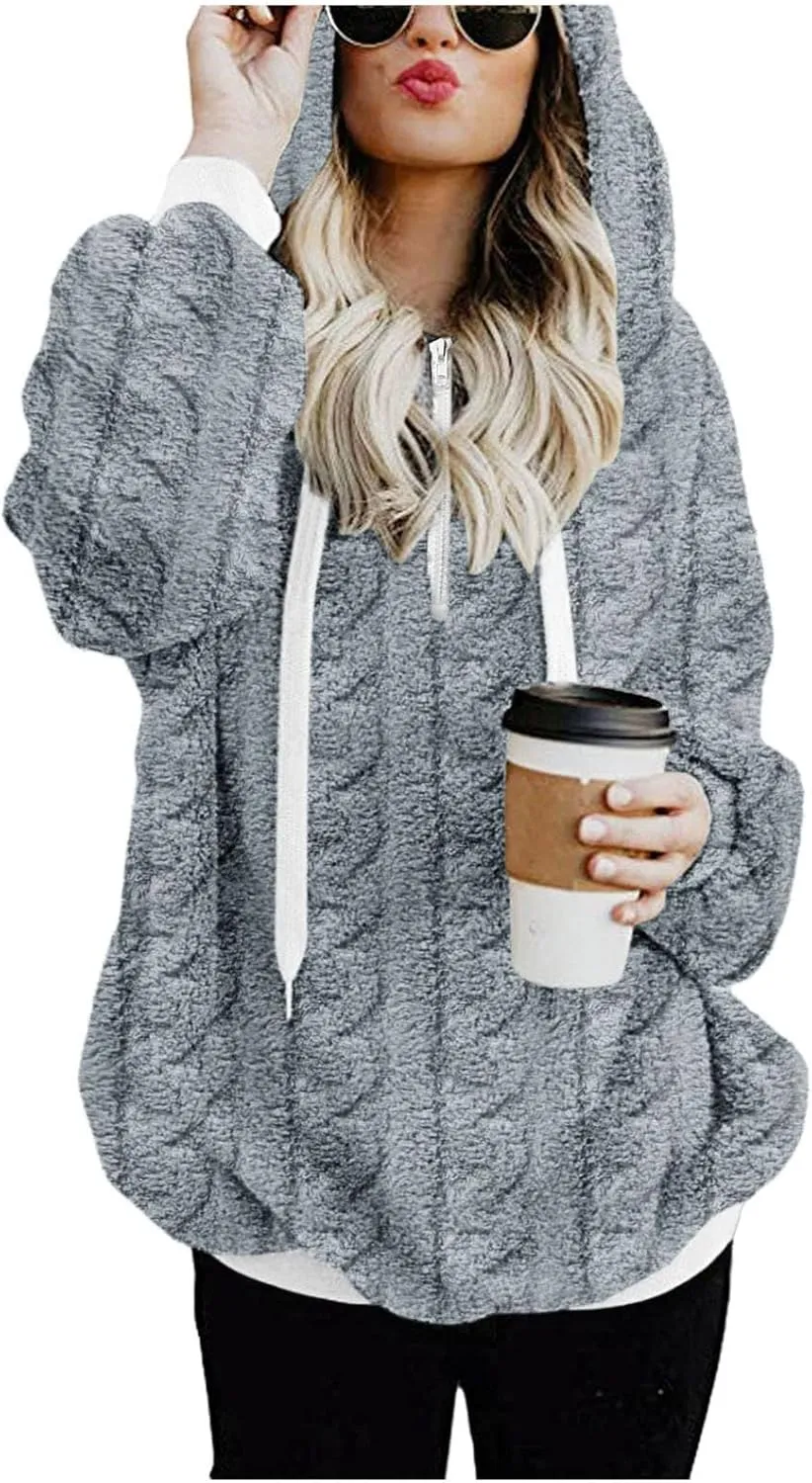 Womens Winter Hoodies Warm Fleece Sherpa Lined Pullover Hooded Sweatshirts Fuzzy Fleece Sweatshirts Long Sleeve Hoodie