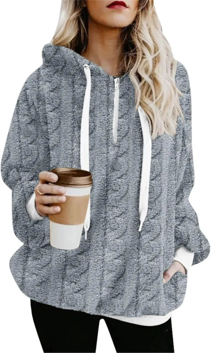 Womens Winter Hoodies Warm Fleece Sherpa Lined Pullover Hooded Sweatshirts Fuzzy Fleece Sweatshirts Long Sleeve Hoodie