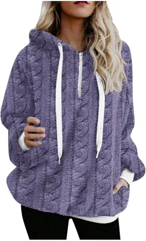 Womens Winter Hoodies Warm Fleece Sherpa Lined Pullover Hooded Sweatshirts Fuzzy Fleece Sweatshirts Long Sleeve Hoodie