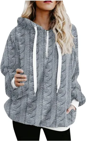 Womens Winter Hoodies Warm Fleece Sherpa Lined Pullover Hooded Sweatshirts Fuzzy Fleece Sweatshirts Long Sleeve Hoodie