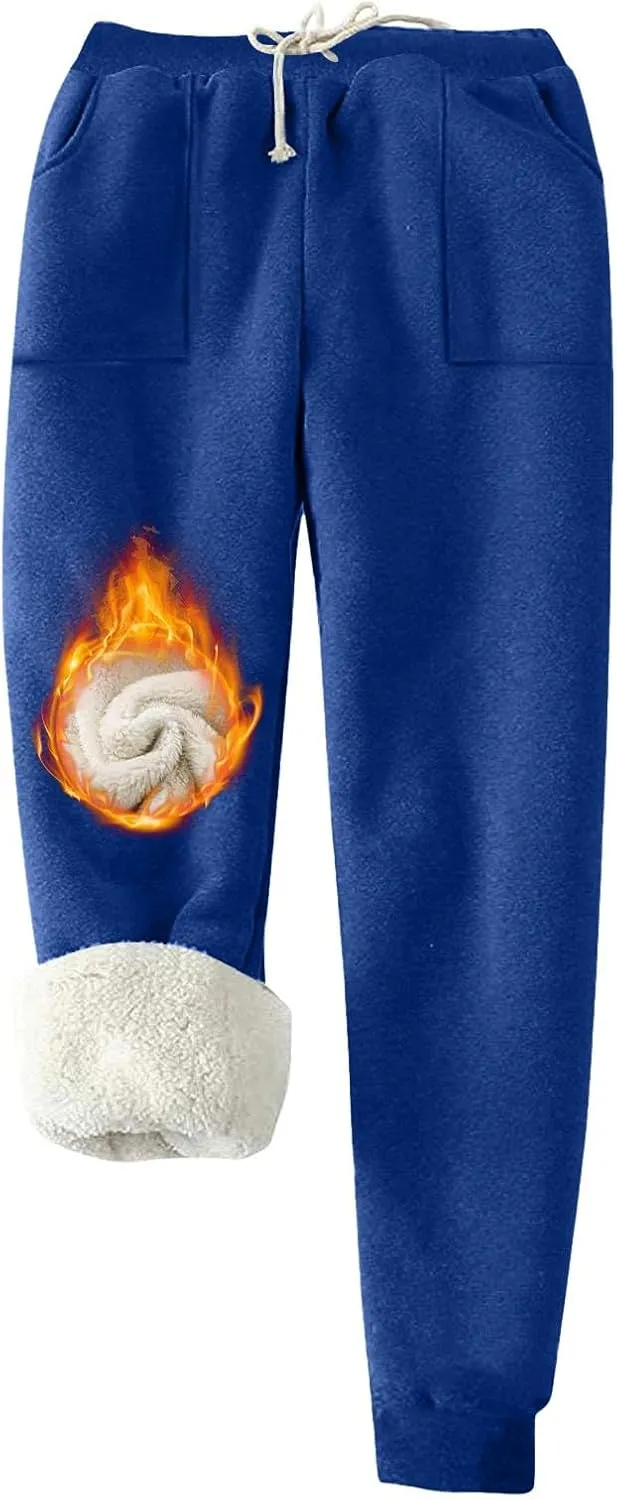 Women's Winter Warm Fleece Joggers Pants Sherpa Lined Thicken Athletic Trousers Drawstring Elastic Waist Sweatpants