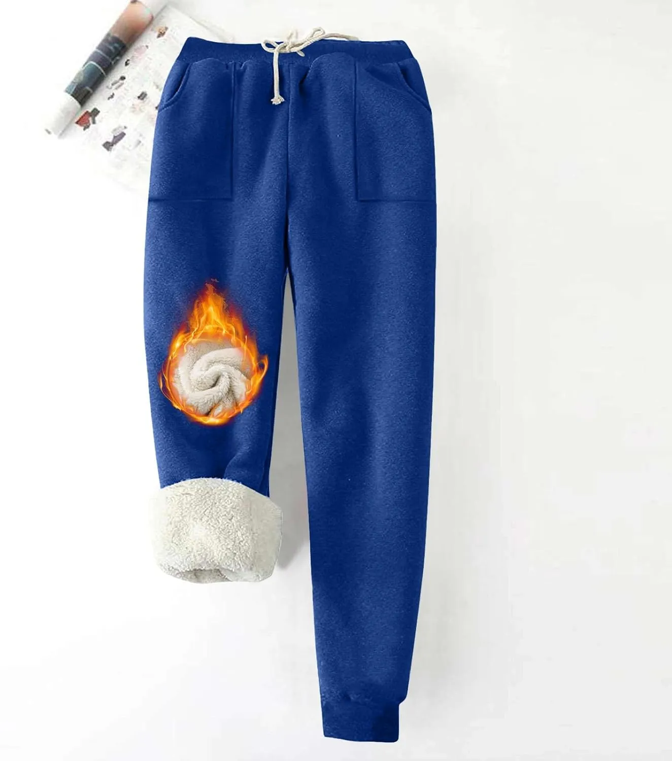 Women's Winter Warm Fleece Joggers Pants Sherpa Lined Thicken Athletic Trousers Drawstring Elastic Waist Sweatpants