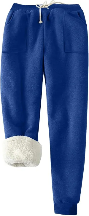 Women's Winter Warm Fleece Joggers Pants Sherpa Lined Thicken Athletic Trousers Drawstring Elastic Waist Sweatpants