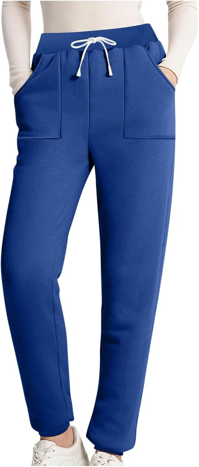 Women's Winter Warm Fleece Joggers Pants Sherpa Lined Thicken Athletic Trousers Drawstring Elastic Waist Sweatpants
