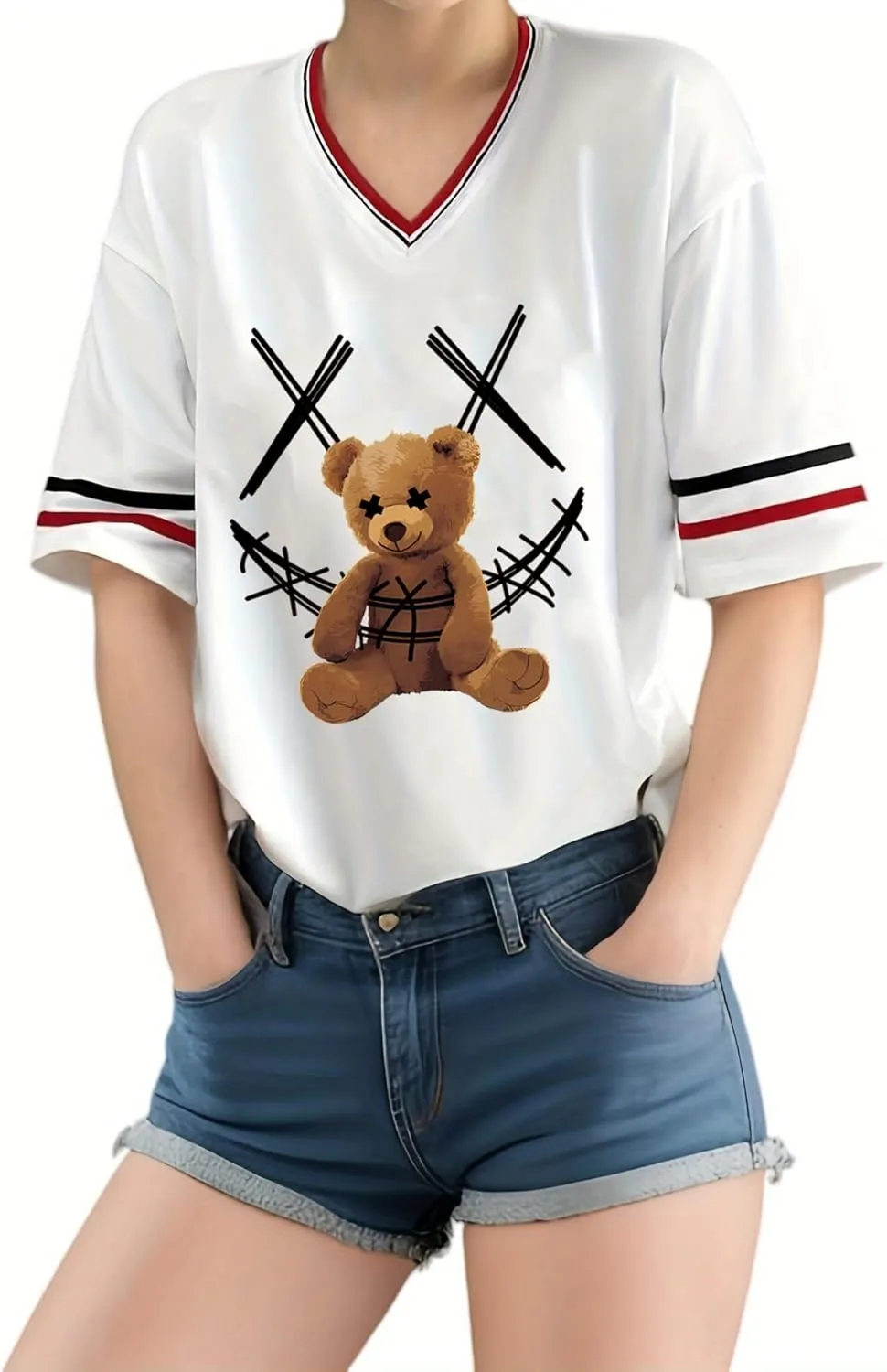 Women's Y2k Harajuku Fashion Korean Graphic T-Shirt Summer Kawaii Bear Goth Casual Tops