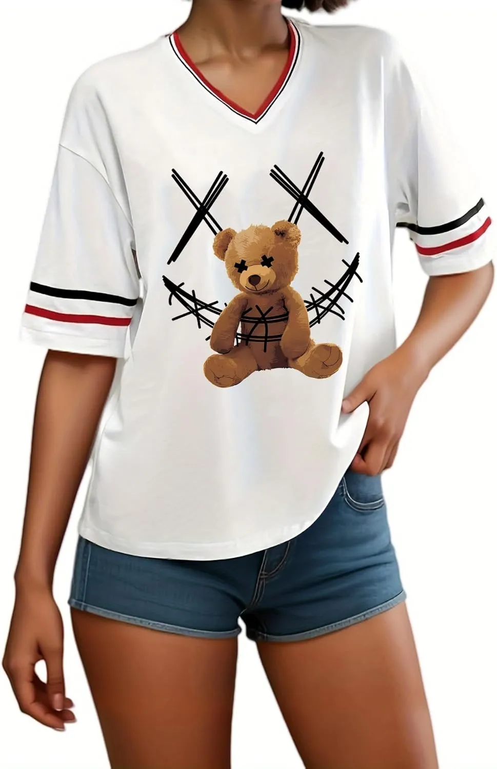 Women's Y2k Harajuku Fashion Korean Graphic T-Shirt Summer Kawaii Bear Goth Casual Tops