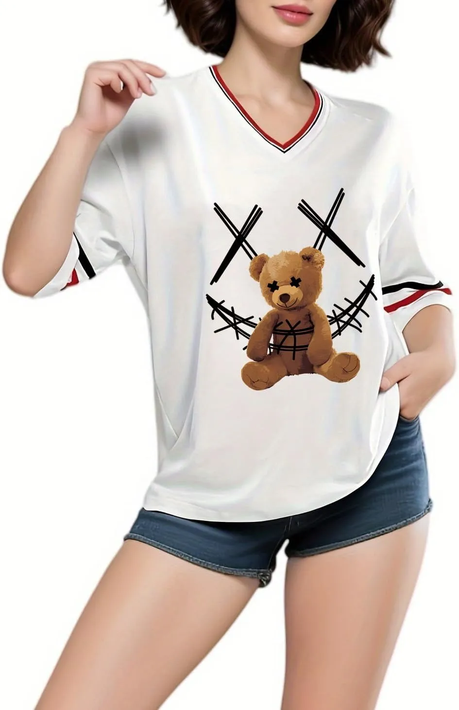 Women's Y2k Harajuku Fashion Korean Graphic T-Shirt Summer Kawaii Bear Goth Casual Tops