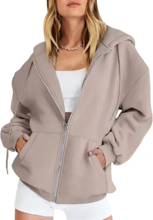 Womens Zip Up Hoodies Long Sleeve Oversized Sweatshirts Fleece Jackets 2024 Fall Outfits Fashion Coats with Pockets