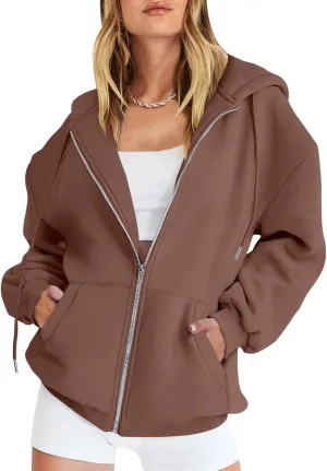 Womens Zip Up Hoodies Long Sleeve Oversized Sweatshirts Fleece Jackets 2024 Fall Outfits Fashion Coats with Pockets
