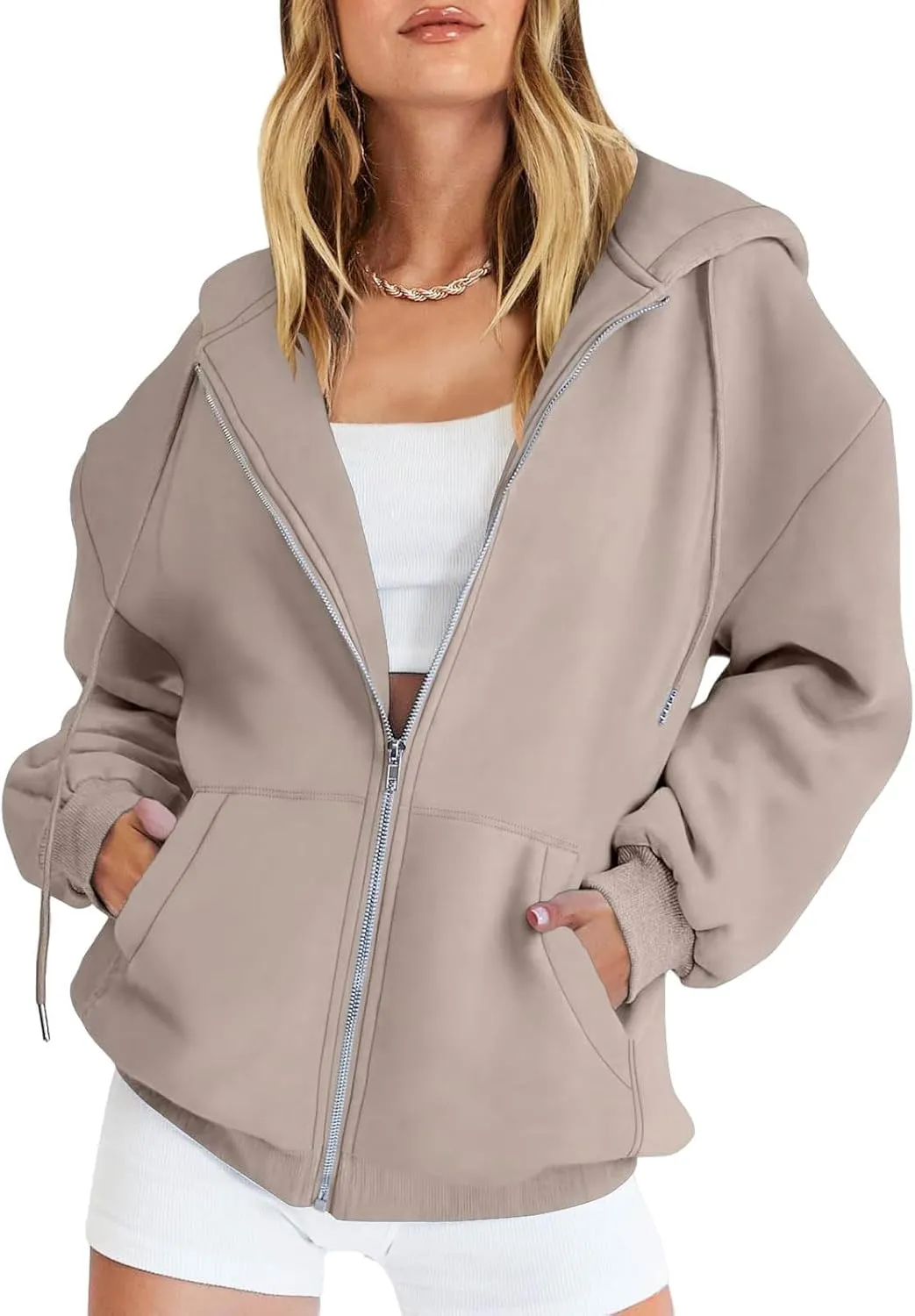 Womens Zip Up Hoodies Long Sleeve Oversized Sweatshirts Fleece Jackets 2024 Fall Outfits Fashion Coats with Pockets