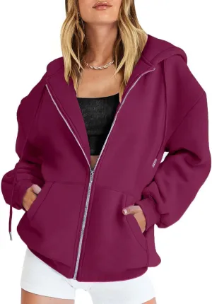 Womens Zip Up Y2K Hooded Sweatshirt Going Out Travel Camping Trendy Drawstring Hoodies Oversized Baggy Casual Coats