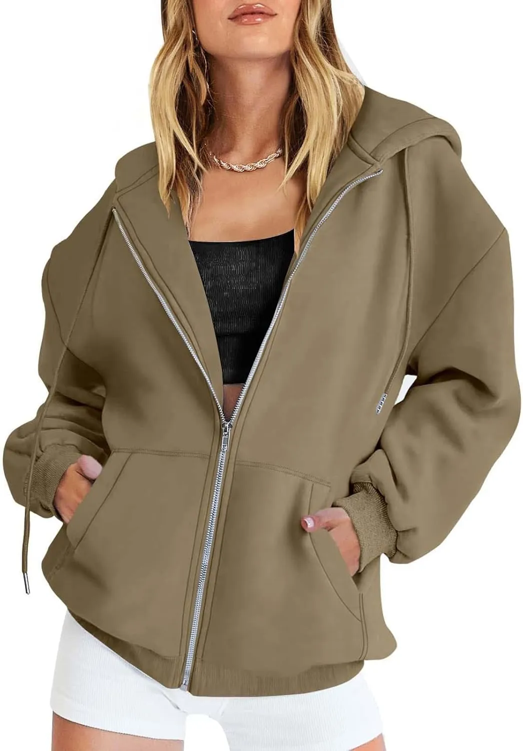 Womens Zip Up Y2K Hooded Sweatshirt Going Out Travel Camping Trendy Drawstring Hoodies Oversized Baggy Casual Coats