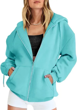 Womens Zip Up Y2K Hooded Sweatshirt Going Out Travel Camping Trendy Drawstring Hoodies Oversized Baggy Casual Coats