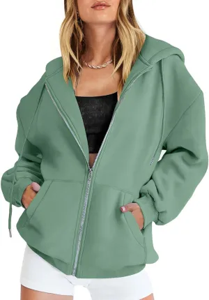 Womens Zip Up Y2K Hooded Sweatshirt Going Out Travel Camping Trendy Drawstring Hoodies Oversized Baggy Casual Coats
