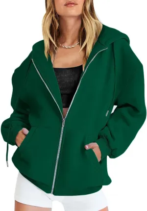 Womens Zip Up Y2K Hooded Sweatshirt Going Out Travel Camping Trendy Drawstring Hoodies Oversized Baggy Casual Coats