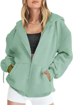 Womens Zip Up Y2K Hooded Sweatshirt Going Out Travel Camping Trendy Drawstring Hoodies Oversized Baggy Casual Coats