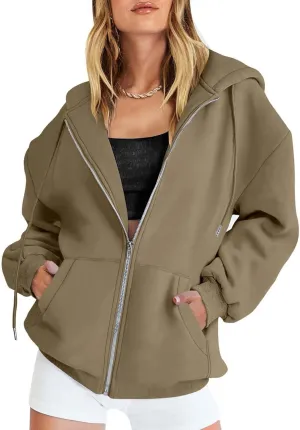 Womens Zip Up Y2K Hooded Sweatshirt Going Out Travel Camping Trendy Drawstring Hoodies Oversized Baggy Casual Coats