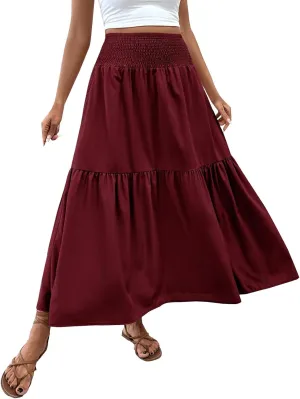 XOWRTE Women's Lace Cotton Linen Skirt Waist A Line Beach Flowy Long Skirts Skirt Cover Ups for Swimwear Women